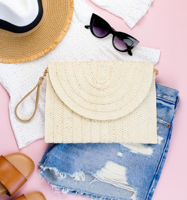 Straw Fold-Over Convertible Clutch