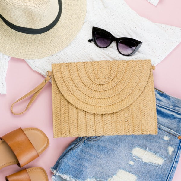 Straw Fold-Over Convertible Clutch