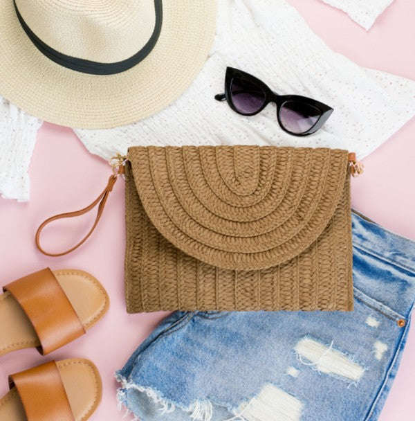 Straw Fold-Over Convertible Clutch
