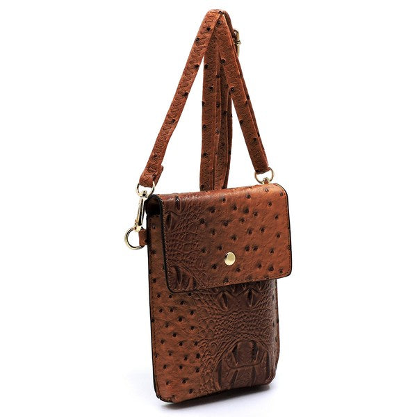 Ostrich Croc Crossbody Cell Phone Case