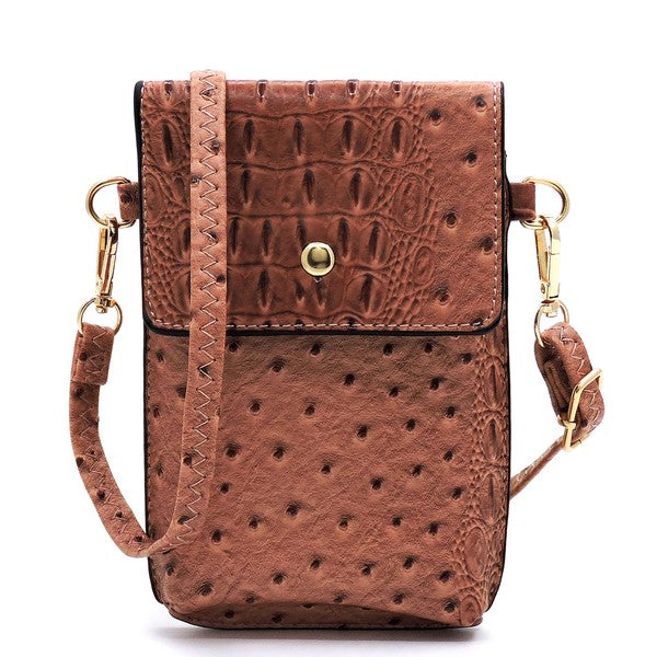 Ostrich Croc Crossbody Cell Phone Case