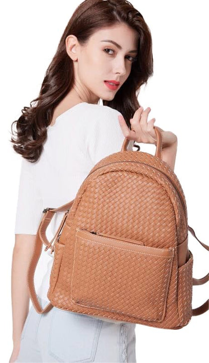 Woven Backpack Purse Brown