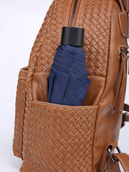 Woven Backpack Purse Brown